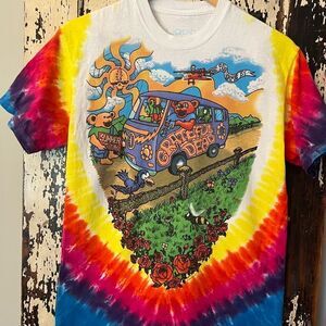Liquid Blue Vintage Grateful Dead tie Dye 2000 The Bus Came By Iconic Bear tee